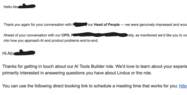 Real interview emails for AI builder roles